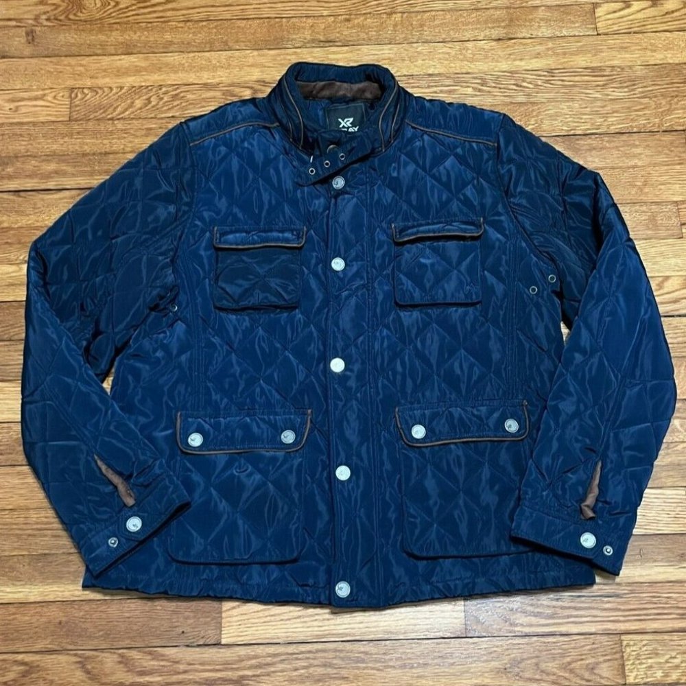 XRAY Jeans Men’s Navy Blue Quilted Bomber Jacket Snap Buttons Size 2XL